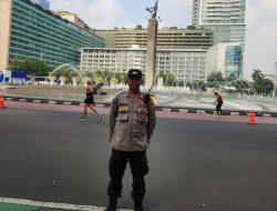 Personil Humas Menteng Berikan Imbauan Kamtibmas Dan Antisipasi Giat Olahraga Pagi Di CFD Bundaran HI