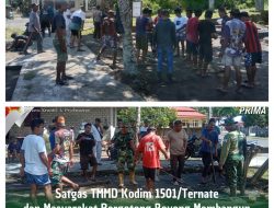 Satgas TMMD Kodim 1501/Ternate dan Masyarakat Bergotong Royong Membangun Bak Penampung Air
