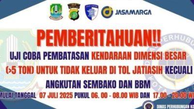 Dishub Lakukan Uji Coba Pembatasan Kendaraan Berat di Exit Tol Jatiasih