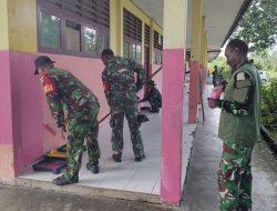 Sambut HUT Ke-80 TNI, Kodim 1710/Mimika Gelar Karya Bakti Perbaikan Sekolah